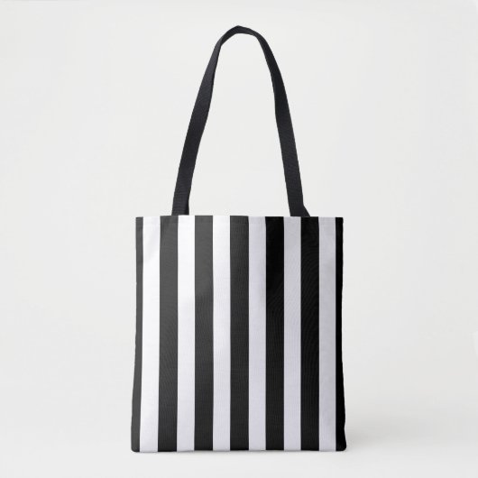 Zwarte witte strepen moderne boodschappentas tote bag (Voorkant)