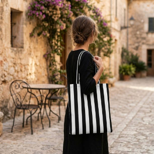Zwarte witte strepen moderne boodschappentas tote bag