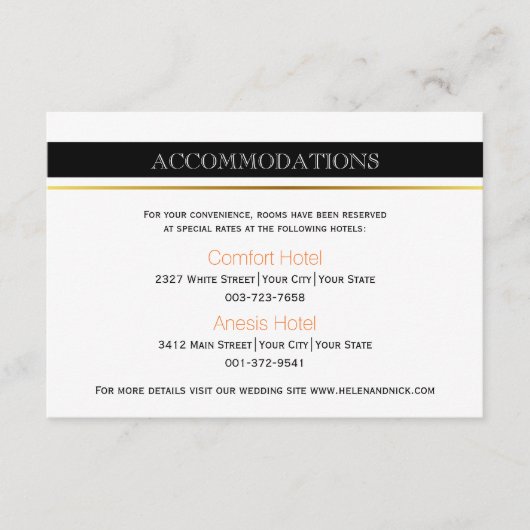Zwarte witte strepen moderne trouwaccommodatie informatiekaartje (Voorkant)