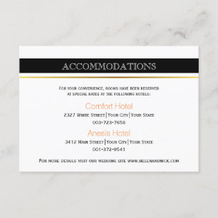 Zwarte witte strepen moderne trouwaccommodatie informatiekaartje