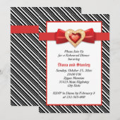 Zwarte witte strepen, rode bruiloft repetitie dine kaart (Voorkant / Achterkant)