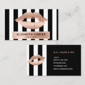 zwarte witte strepen roos gouden lippen make - up  visitekaartje (Voorkant / Achterkant)