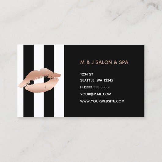 zwarte witte strepen roos gouden lippen make - up  visitekaartje (Achterkant)