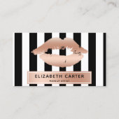 zwarte witte strepen roos gouden lippen make - up  visitekaartje (Voorkant)