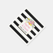 Zwarte, witte strepen roze folklore bloemen bruilo servetten (Hoek)
