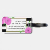 Zwarte witte strepen Roze Ranunculus Floral Bagagelabel (Achterkant horizontaal)