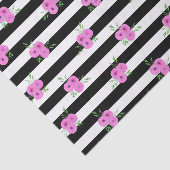 Zwarte witte strepen Roze Ranunculus Floral Patter Tissuepapier (Detail)