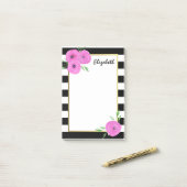 Zwarte witte strepen Roze Ranunculus Floral Post-it® Notes (Op bureau)