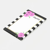 Zwarte witte strepen Roze Ranunculus Floral Post-it® Notes (Schuin)