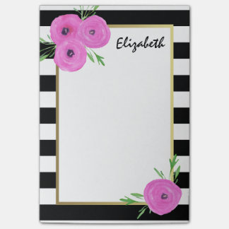 Zwarte witte strepen Roze Ranunculus Floral Post-it® Notes