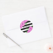 Zwarte witte strepen Roze Ranunculus Floral Ronde Sticker (Envelop)