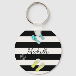 Zwarte witte strepen strand sleutelhanger