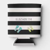 Zwarte witte strepen strandnaam monogram blikjeskoeler (Voorkant)