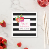 Zwarte, witte strepen, waterverf bloemen bruiloft servetten (Insitu)