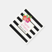 Zwarte, witte strepen, waterverf bloemen bruiloft servetten (Hoek)