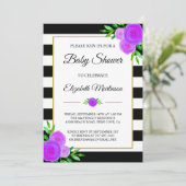 Zwarte witte strepen Waterverf Floral Baby shower Kaart (Staand voorkant)