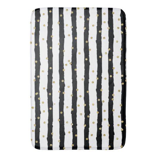 Zwarte witte strepes Gold Sparkly Confetti Badmat (Voorkant Verticaal)