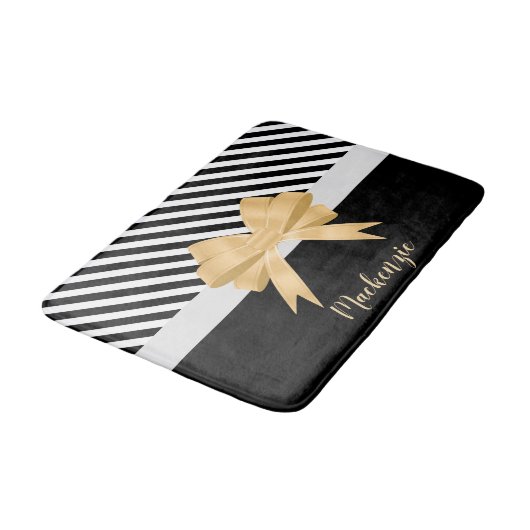 Zwarte witte strepes Goldem Bow Badmat (Gekanteld)
