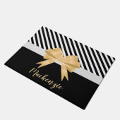 Zwarte witte strepes Goldem Bow Deurmat (Schuin)