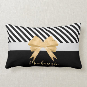 Zwarte witte strepes Goldem Bow Kussen