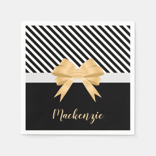 Zwarte witte strepes Goldem Bow Servet (Voorkant)