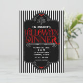 Zwarte witte strepes rode gothische halloween dine kaart (Staand voorkant)