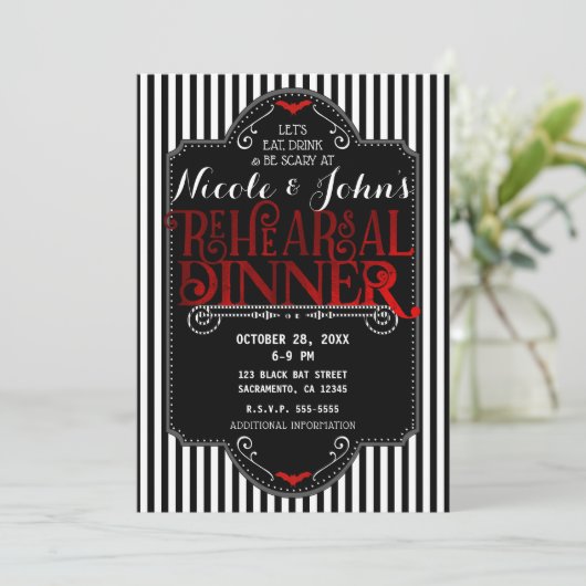 Zwarte witte strepes rode gothische repetitie kaart (Staand voorkant)