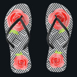 Zwarte witte strepes rode rozen teenslippers<br><div class="desc">TEENSLIPPERS voor VROUWEN of MANNEN met een aangepast ontwerp van rode rozen op een achtergrond van in dozen gestreepte zwarte en witte diagonale strepen. Fun voor elke dag of draag aan een Derby Day party,  vrijgezellenfeest of plezier voor cadeau voor een bruidfeestje. Punten in onze winkel koppelen.</div>