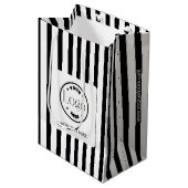 Zwarte & Witte Stripe Business Logo Winkelen Medium Cadeauzakje (Voorkant Gekanteld)