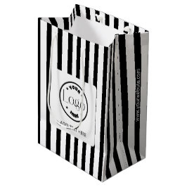 Zwarte & Witte Stripe Business Logo Winkelen Medium Cadeauzakje