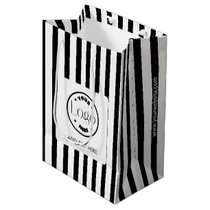 Zwarte & Witte Stripe Business Logo Winkelen Medium Cadeauzakje