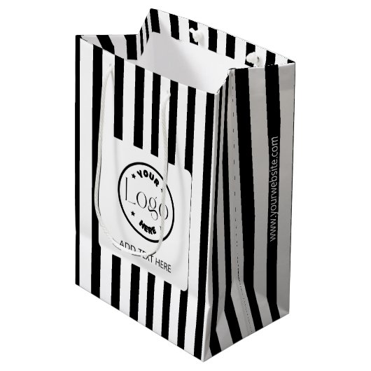 Zwarte & Witte Stripe Business Logo Winkelen Medium Cadeauzakje (Voorkant Gekanteld)