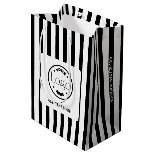 Zwarte & Witte Stripe Business Logo Winkelen Medium Cadeauzakje (Achterkant Gekanteld)