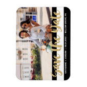 Zwarte Witte Stripe & Gold-tekst Sla de datum-foto Magneet (Verticaal)