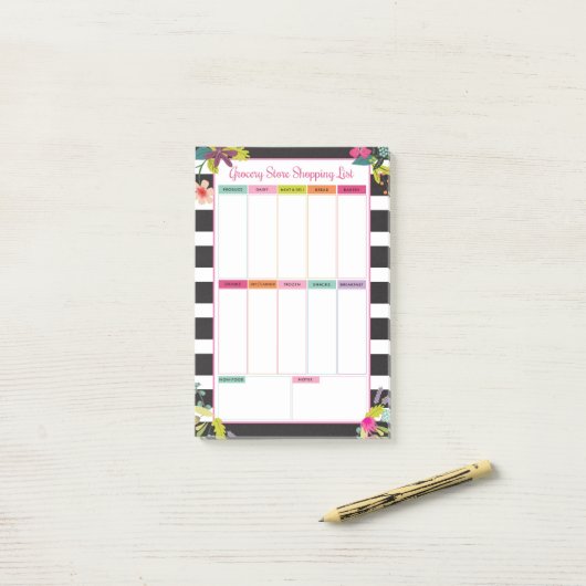 Zwarte Witte Stripe Grocery Store-winkellijst Post-it® Notes (Op bureau)
