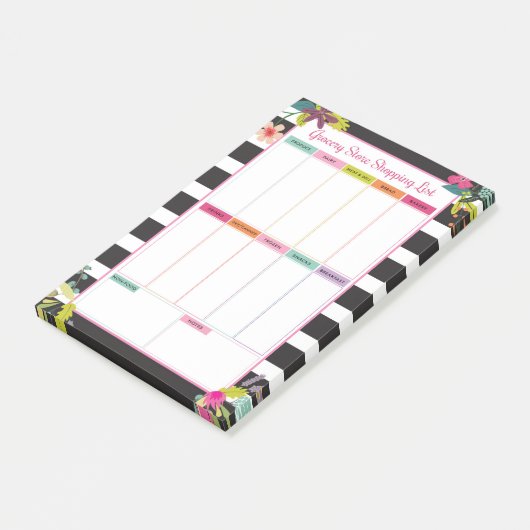 Zwarte Witte Stripe Grocery Store-winkellijst Post-it® Notes (Schuin)
