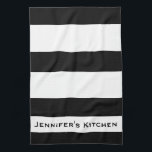 Zwarte & Witte Stripe keukenhanddoeken uit Stripe<br><div class="desc">Zwart-wit gestript meisje Chic Kitchen Toweldoeken</div>