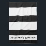 Zwarte & Witte Stripe keukenhanddoeken uit Stripe<br><div class="desc">Zwart-wit gestript meisje Chic Kitchen Toweldoeken</div>