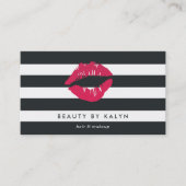 Zwarte & Witte Stripe Lip Print Visitekaartje (Voorkant)