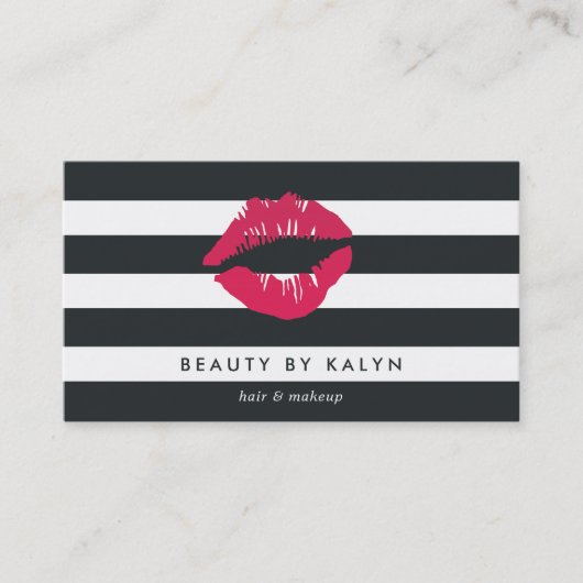 Zwarte & Witte Stripe Lip Print Visitekaartje (Voorkant)
