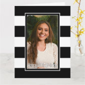 Zwarte Witte striped 40th Birthday Kaart (Gele Bloem)