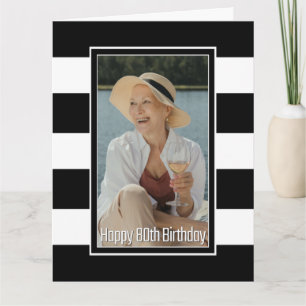 Zwarte Witte Striped 80th Birthday Kaart