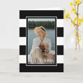Zwarte Witte Striped 80th Birthday Kaart (Gele Bloem)