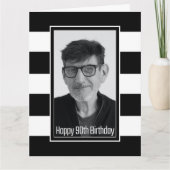 Zwarte Witte striped 90th Birthday Kaart (Voorkant)