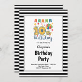 Zwarte/Witte Stripes, 10e verjaardag Kaart (Voorkant / Achterkant)