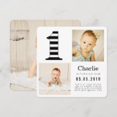 Zwarte & witte stripes 1-jarige fotokaarten kaart (Voorkant / Achterkant)