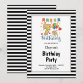 Zwarte/Witte Stripes, 7 e verjaardag Kaart (Voorkant / Achterkant)