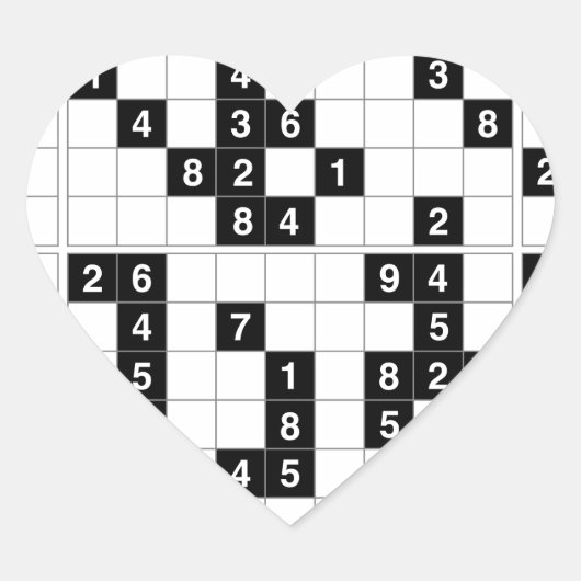 zwarte witte sudoku hart sticker (Voorkant)