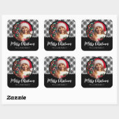 Zwarte witte tartan Kerstmis Custom foto naam Vierkante Sticker (Vel)