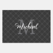 Zwarte witte tartan plaid winter Kerstmis Monogram Inpakpapier Vel (Voorkant 3)